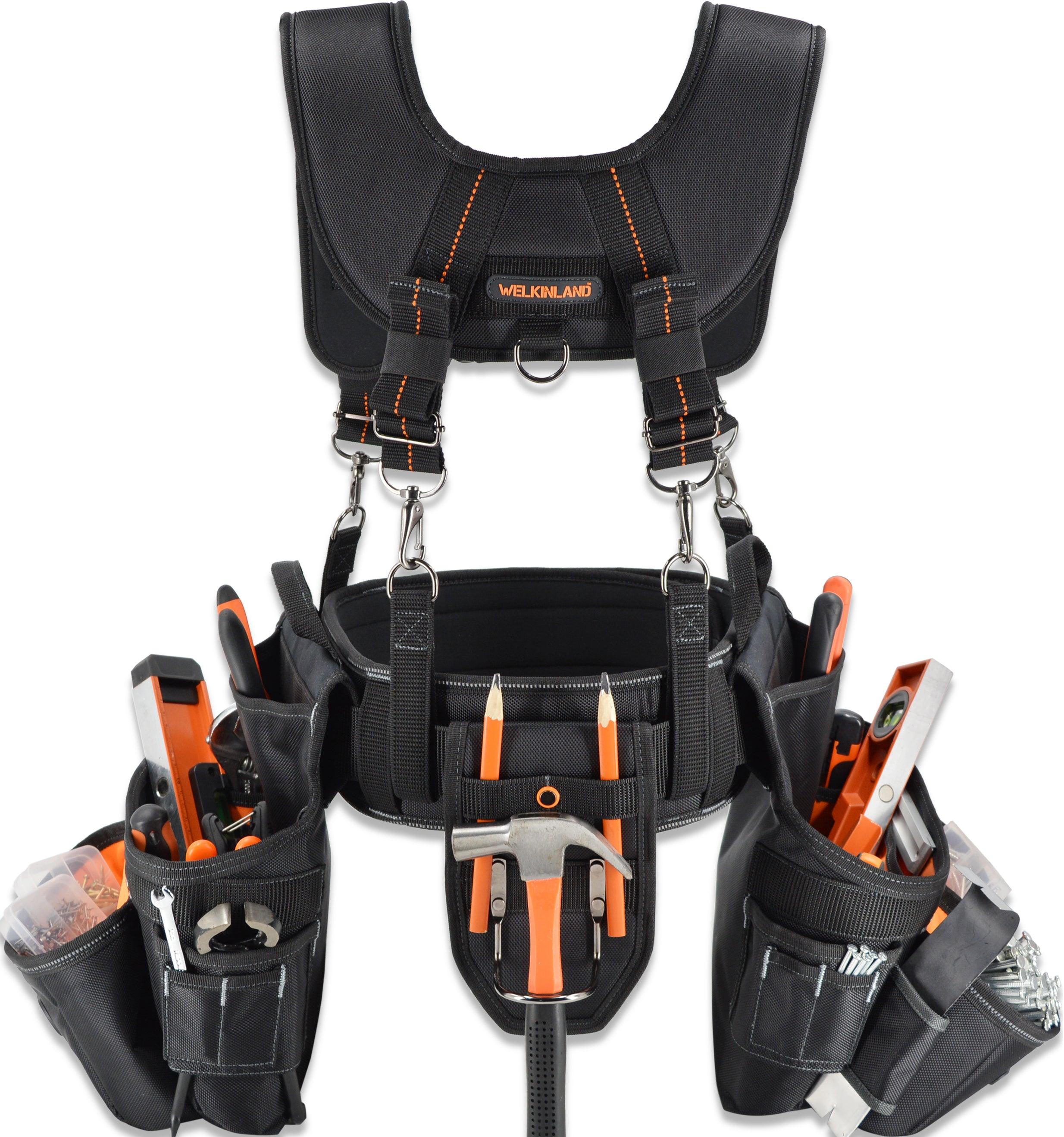 Adjustable Tool Belt For Electricians & Carpenters - 2-Inch Webbed Work Belt With Clip