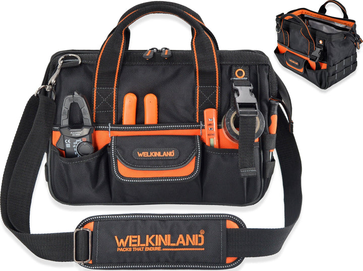 Welkinland 13-Inch Tool Bag, Heavy-Duty, Gift Packed, Black with Orange - Welkinland