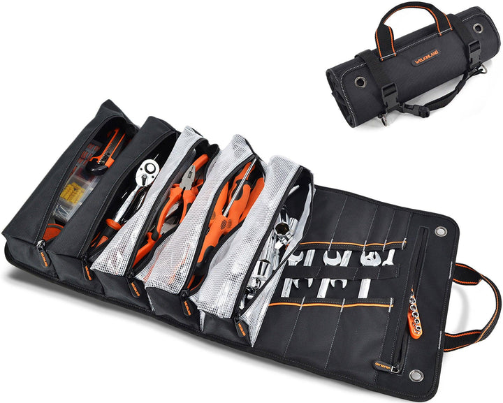 Welkinland 13-Pockets Tool Roll -Gift Packed, Black with Orange - Welkinland