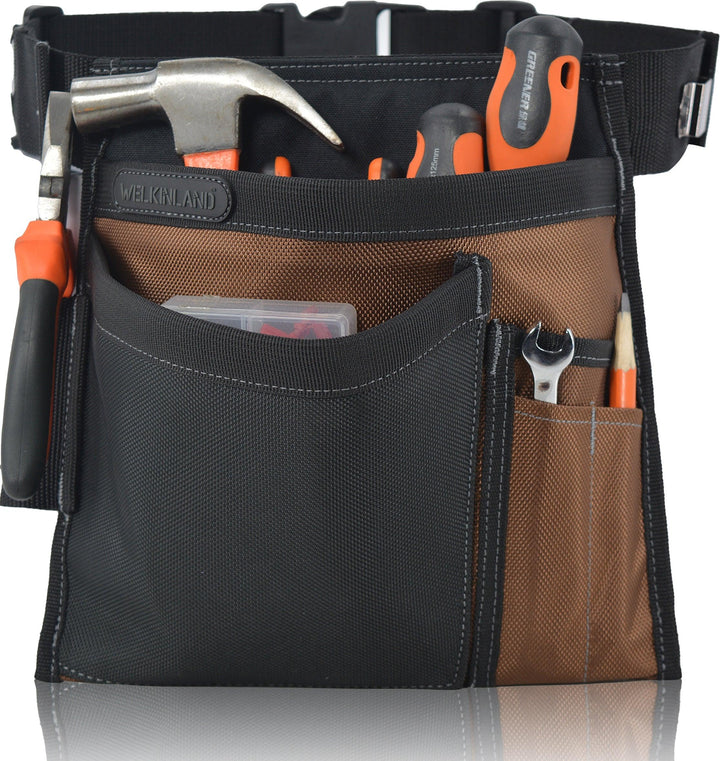 Welkinland 6-Pockets Tool Belt Pouch for 29-48 Inch waist, Gift Packed, Brown with Black - Welkinland