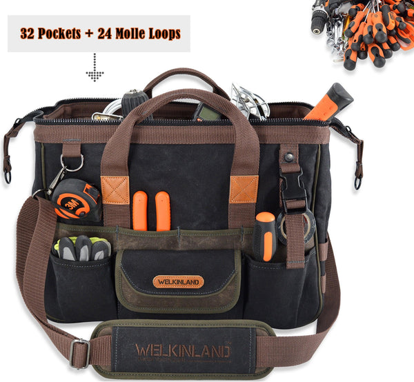 Welkinland 32-Pockets Wax-Canvas Tool Bag-16Inch-Gift Packed - Welkinland