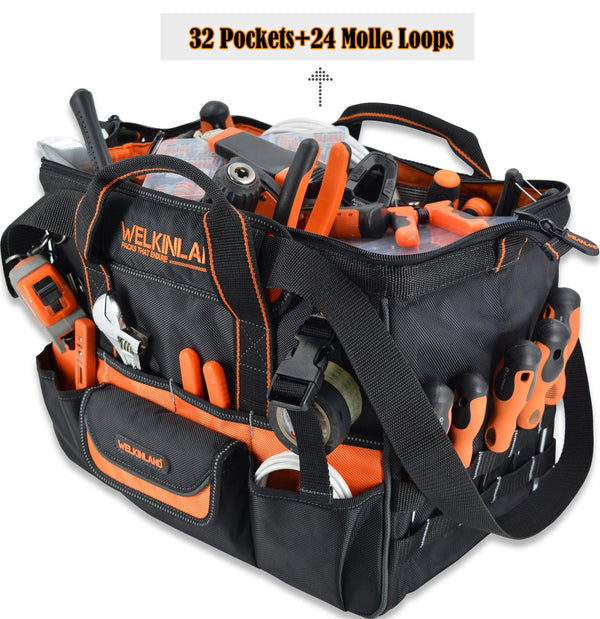 Welkinland 34-Pockets Tools Bag-16Inch, Gift Packed, Black with Orange - Welkinland