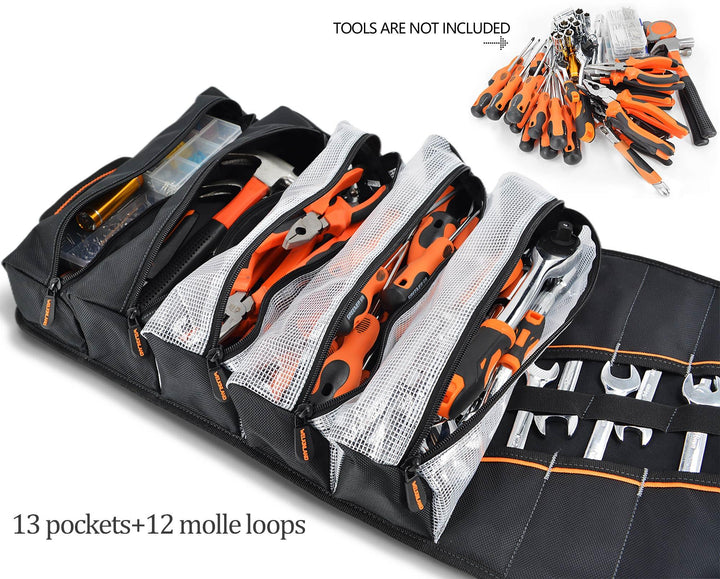Welkinland 13-Pockets Tool Roll -Gift Packed, Black with Orange - Welkinland