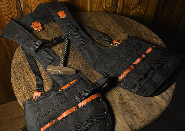 Welkinland Heavy-Duty Leather Tool Vest, 3pcs set including Tool pouch and drill hook - Welkinland