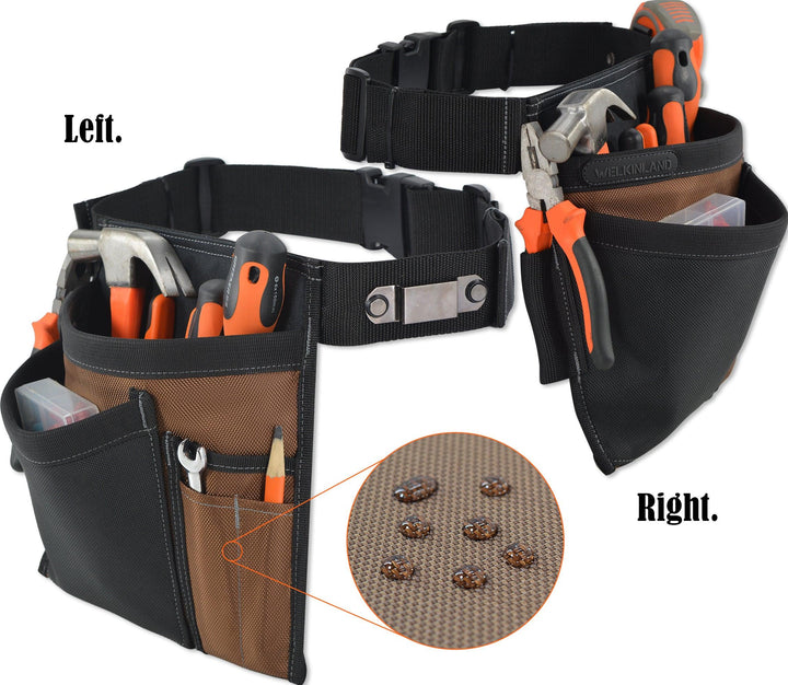 Welkinland 6-Pockets Tool Belt Pouch for 29-48 Inch waist, Gift Packed, Brown with Black - Welkinland