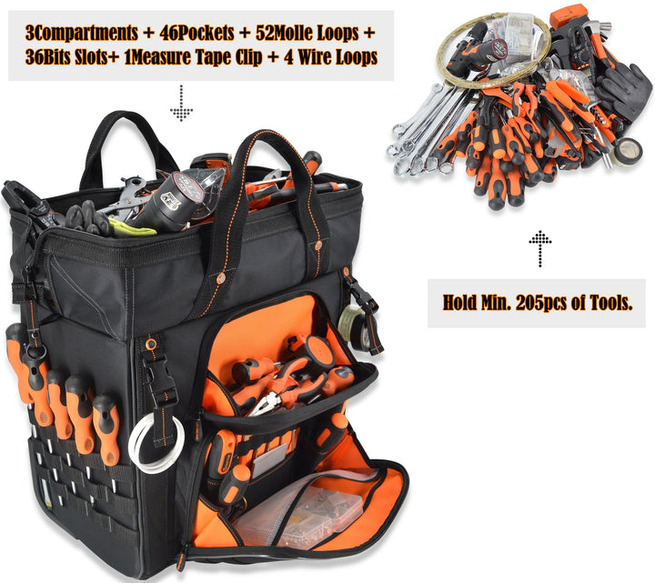 Welkinland 46Pockets Rolling Tool Bag-26Inch tool bag with trolley, Black with Orange - Welkinland
