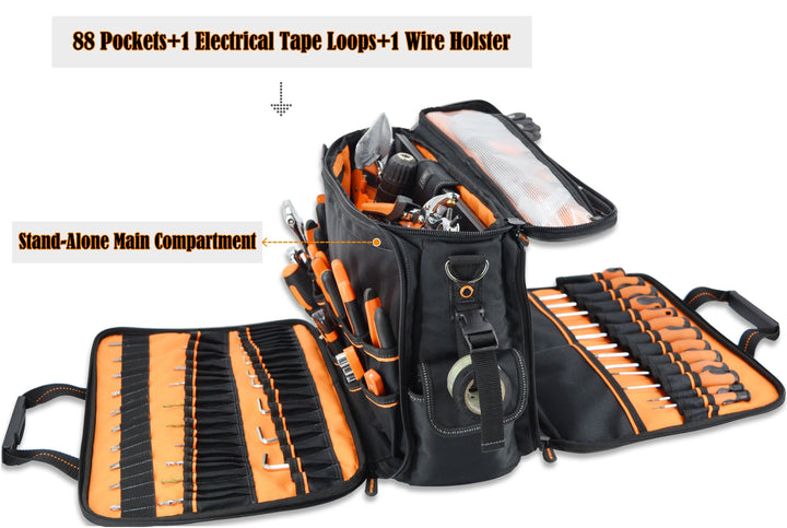 Welkinland 88-Pockets Electrician Tool Bag-16Inch, Gift Packed, Black with Orange - Welkinland