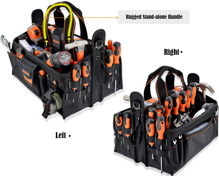 Welkinland 19-Pockets Tool Tote with a clear parts box-16Inch, Gift Packed, Black with Orange - Welkinland