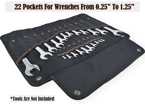 Welkinland 22-Pockets Wrench Roll-Gift Packed, Black with Orange - Welkinland