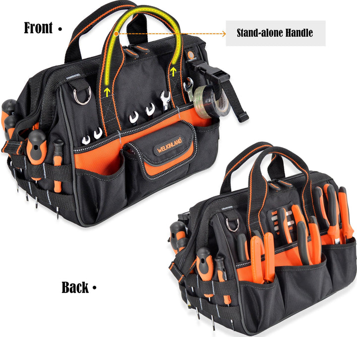 Welkinland 13-Inch Tool Bag, Heavy-Duty, Gift Packed, Black with Orange - Welkinland