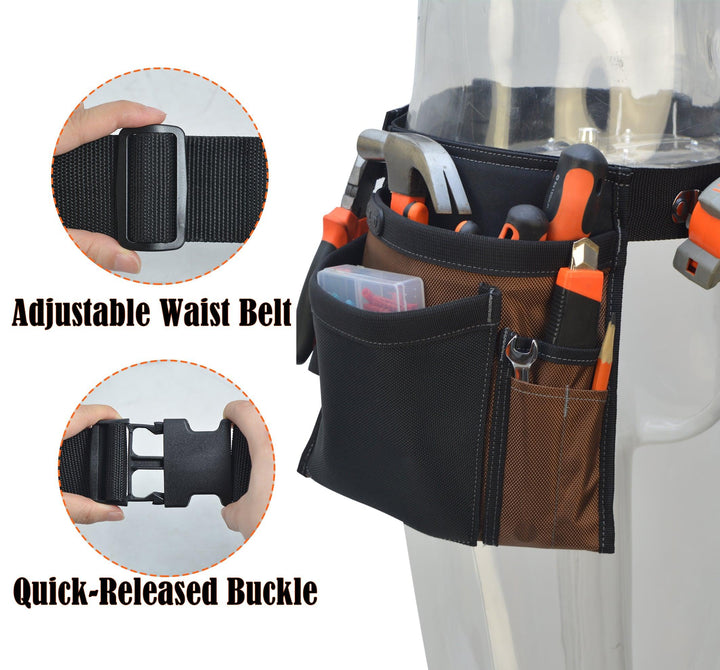 Welkinland 6-Pockets Tool Belt Pouch for 29-48 Inch waist, Gift Packed, Brown with Black - Welkinland
