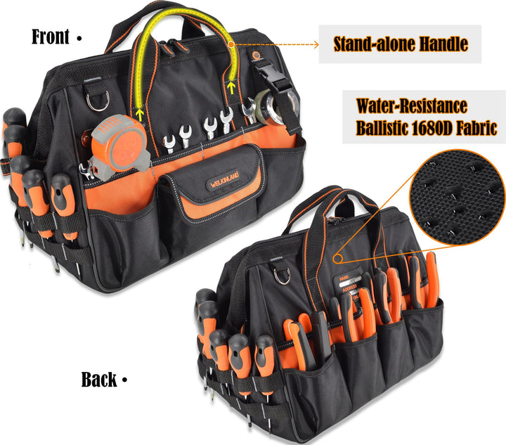 Welkinland 34-Pockets Tools Bag-16Inch, Gift Packed, Black with Orange - Welkinland