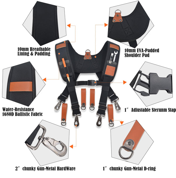 Welkinland Heavy-Duty Leather Tool Belt Suspenders-Gift Packed, Brown with Black - Welkinland