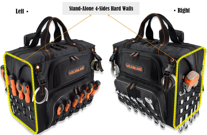 Welkinland 46Pockets Rolling Tool Bag-26Inch tool bag with trolley, Black with Orange - Welkinland