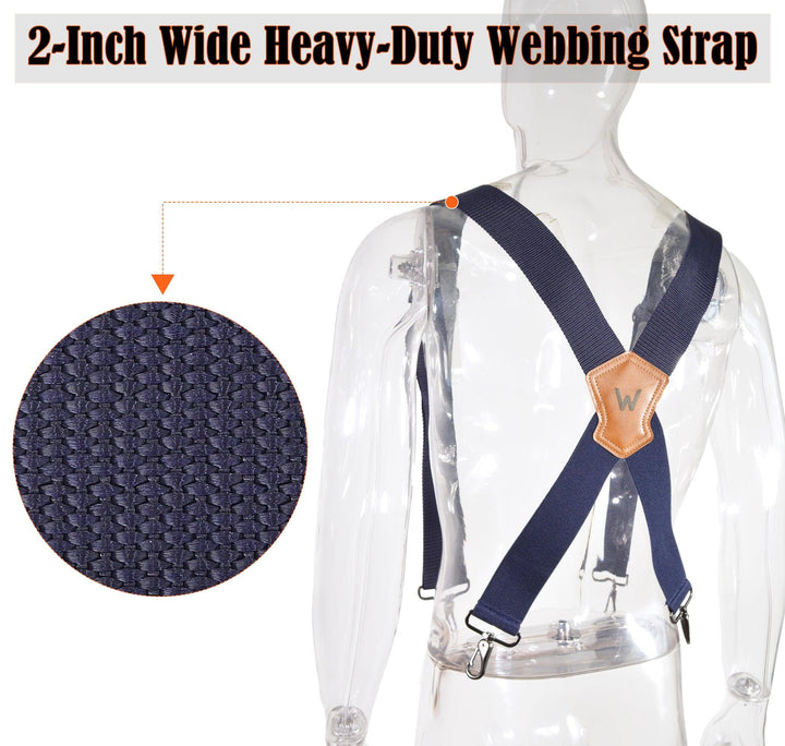Welkinland Navy 2 Inch Wide Suspenders w/ Hooks-Gift packed, Comfortable and heavy-duty - Welkinland