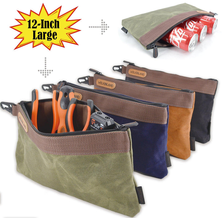 Welkinland 4PCS-Pack Canvas Tool Pouches-12-Inch Gift Packed, Blue, Brown, Black, Blue - Welkinland