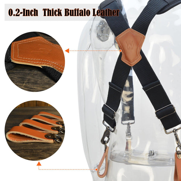 Welkinland Lightweight Leather Tool Belt Suspenders-Gift Packed, Black with Brown - Welkinland