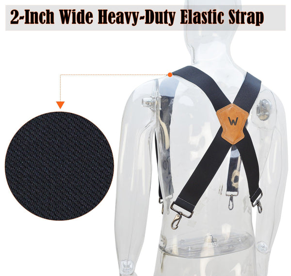 Welkinland 2Inch-Wide Full Elastic suspenders w/ Hooks-Gift packed, comfortable and durable, Black - Welkinland