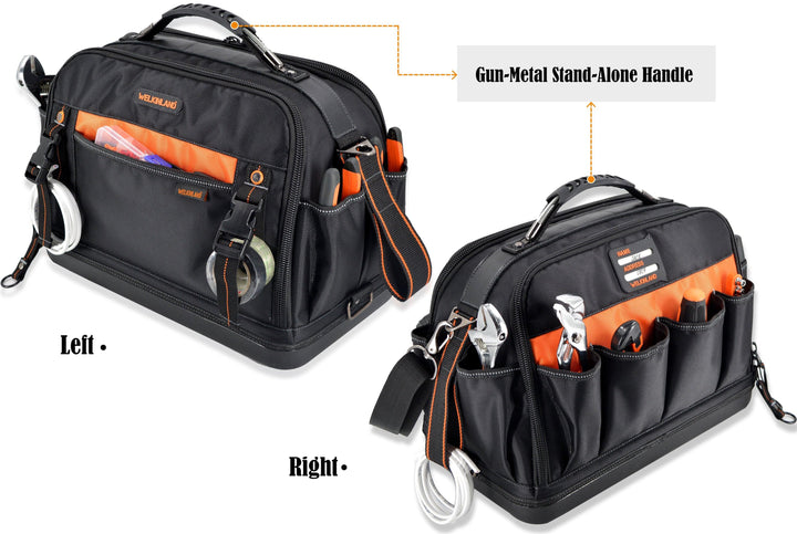 Welkinland 42-Pockets Hard-base Tools Bag-16Inch, Gift Packed, Black/Orange - Welkinland