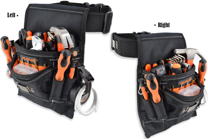 Welkinland 10-Pockets Electrician Tool Pouch for 29-48 Inch waist, Gift Packed, Black with Orange - Welkinland