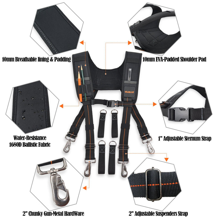 Welkinland Tool belt suspenders-Gift Packed, Black with Orange - Welkinland