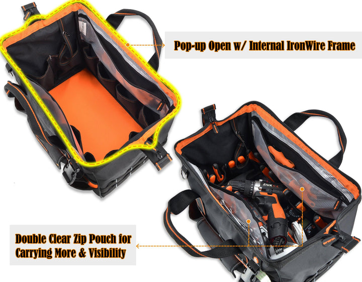 Welkinland 34-Pockets Tools Bag-16Inch, Gift Packed, Black with Orange - Welkinland