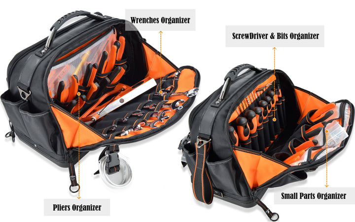 Welkinland 42-Pockets Hard-base Tools Bag-16Inch, Gift Packed, Black/Orange - Welkinland