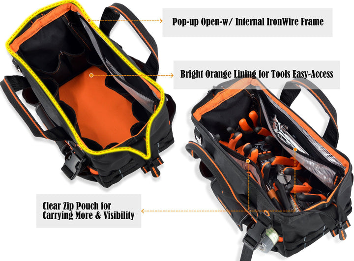 Welkinland 13-Inch Tool Bag, Heavy-Duty, Gift Packed, Black with Orange - Welkinland
