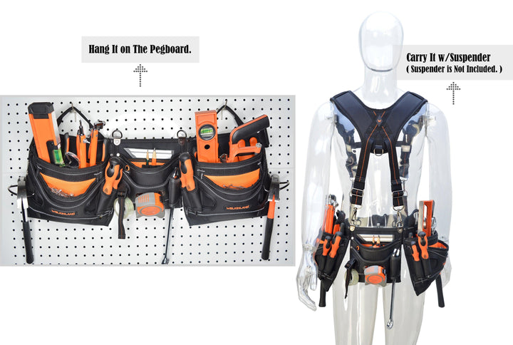 Welkinland 18-Pockets Carpenter Tool Belt for 29-48 Inch waist, Gift Packed, Black with Orange - Welkinland