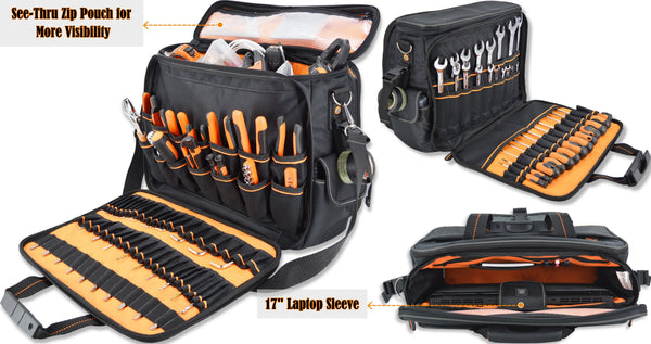 Welkinland 88-Pockets Electrician Tool Bag-16Inch, Gift Packed, Black with Orange - Welkinland