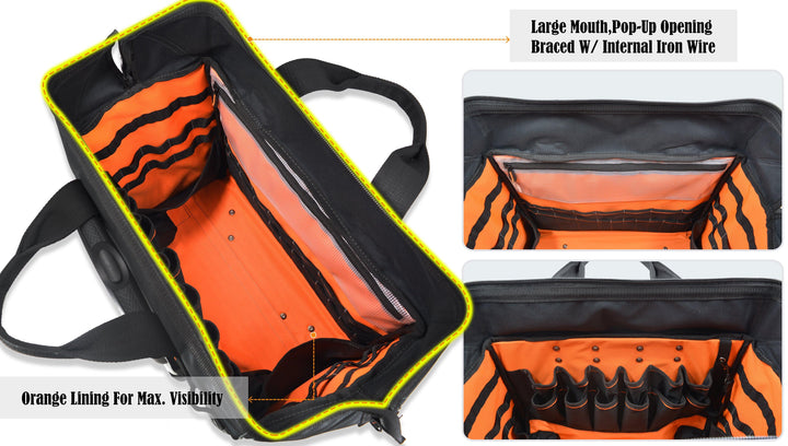 Welkinland 46Pockets Rolling Tool Bag-26Inch tool bag with trolley, Black with Orange - Welkinland