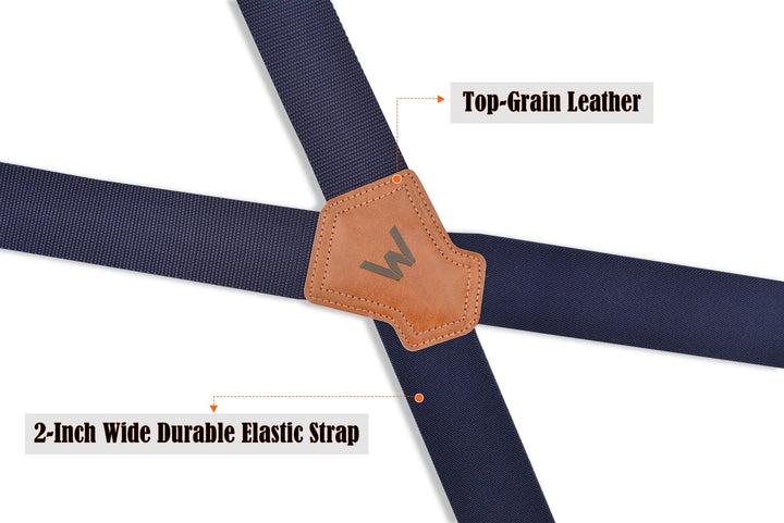 Welkinland Navy 2 Inch Wide Suspenders w/ Hooks-Gift packed, Comfortable and heavy-duty - Welkinland