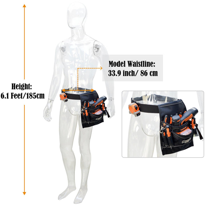 Welkinland 10-Pockets Electrician Tool Pouch for 29-48 Inch waist, Gift Packed, Black with Orange - Welkinland