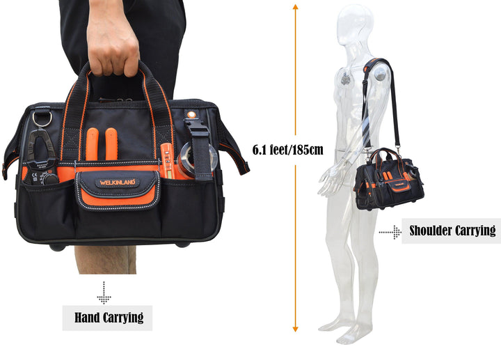 Welkinland 13-Inch Tool Bag, Heavy-Duty, Gift Packed, Black with Orange - Welkinland