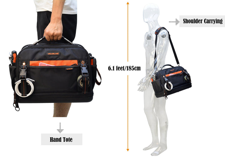 Welkinland 42-Pockets Hard-base Tools Bag-16Inch, Gift Packed, Black/Orange - Welkinland