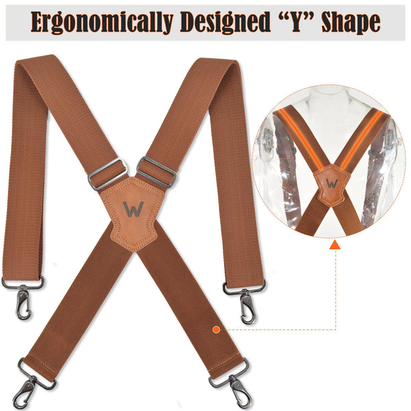 Welkinland Brown 2 Inch Wide Suspenders w/ Hooks-Gift packed, Comfortable and heavy-duty - Welkinland