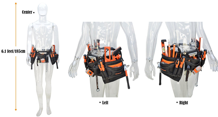 Welkinland 18-Pockets Carpenter Tool Belt for 29-48 Inch waist, Gift Packed, Black with Orange - Welkinland