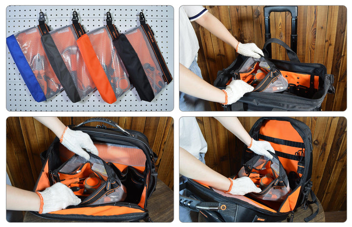 Welkinland 4PCS-Set Clear Tool Pouches-12-Inch, Gift Packed, Blue, Grey, Blue, Orange - Welkinland