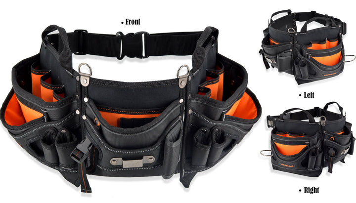 Welkinland 18-Pockets Carpenter Tool Belt for 29-48 Inch waist, Gift Packed, Black with Orange - Welkinland