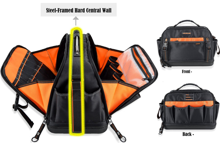Welkinland 42-Pockets Hard-base Tools Bag-16Inch, Gift Packed, Black/Orange - Welkinland