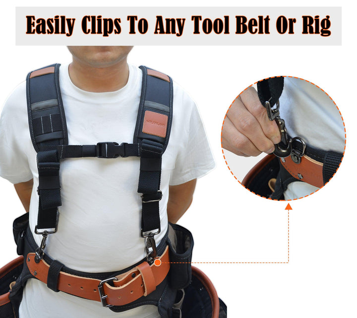 Welkinland Heavy-Duty Leather Tool Belt Suspenders-Gift Packed, Brown with Black - Welkinland