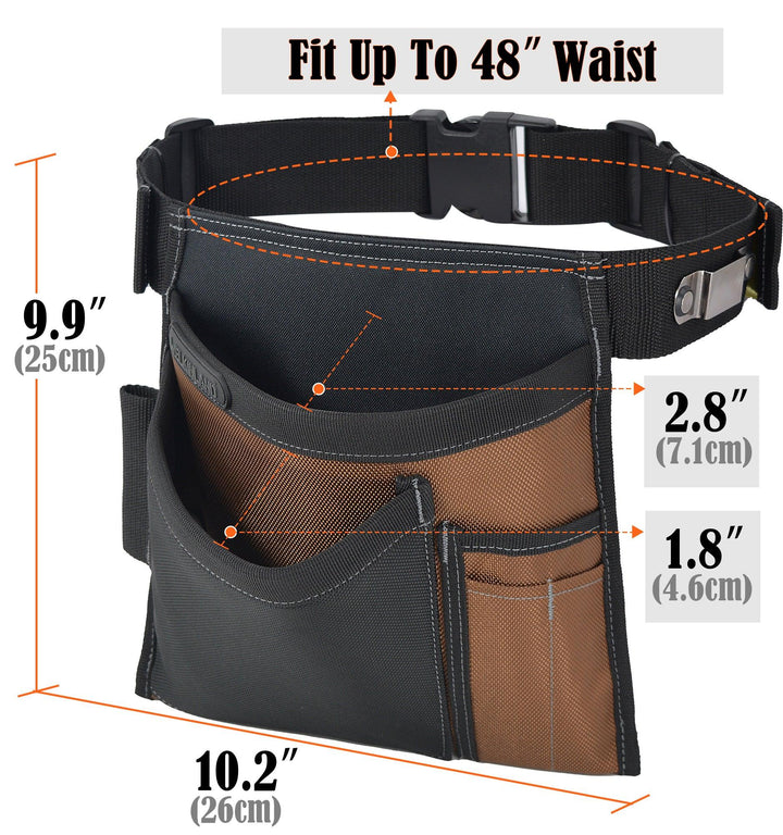 Welkinland 6-Pockets Tool Belt Pouch for 29-48 Inch waist, Gift Packed, Brown with Black - Welkinland