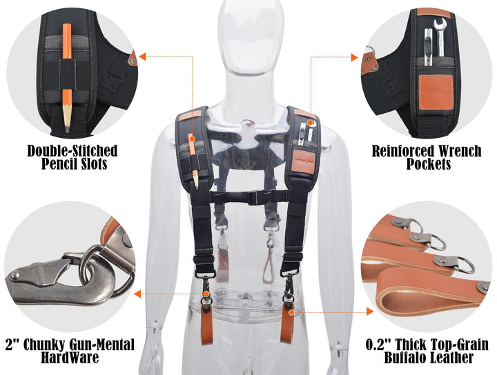 Welkinland Heavy-Duty Leather Tool Belt Suspenders-Gift Packed, Brown with Black - Welkinland