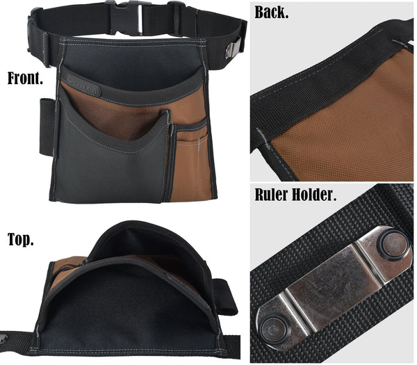 Welkinland 6-Pockets Tool Belt Pouch for 29-48 Inch waist, Gift Packed, Brown with Black - Welkinland