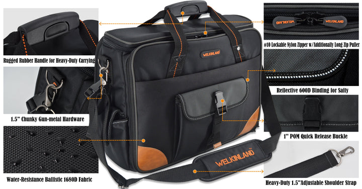 Welkinland 88-Pockets Electrician Tool Bag-16Inch, Gift Packed, Black with Orange - Welkinland