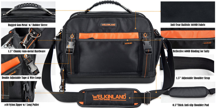 Welkinland 42-Pockets Hard-base Tools Bag-16Inch, Gift Packed, Black/Orange - Welkinland