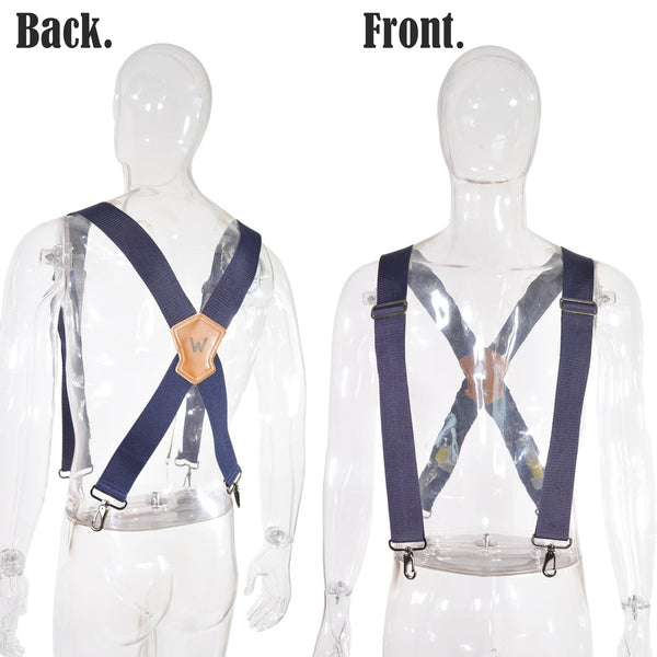 Welkinland Navy 2 Inch Wide Suspenders w/ Hooks-Gift packed, Comfortable and heavy-duty - Welkinland