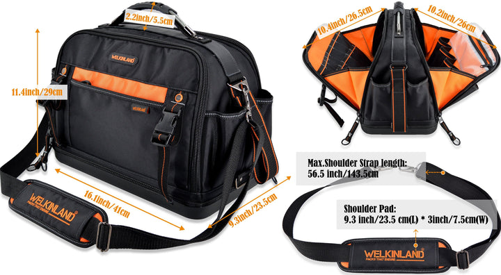Welkinland 42-Pockets Hard-base Tools Bag-16Inch, Gift Packed, Black/Orange - Welkinland