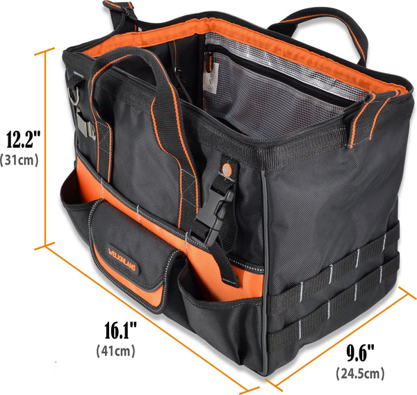 Welkinland 34-Pockets Tools Bag-16Inch, Gift Packed, Black with Orange - Welkinland