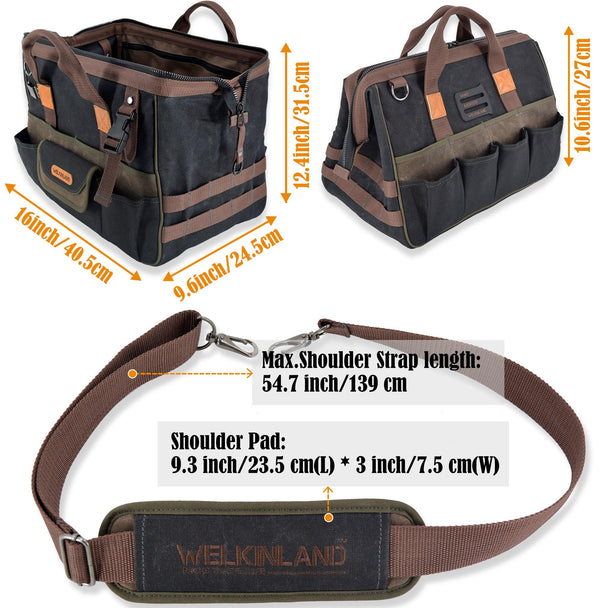 Welkinland 32-Pockets Wax-Canvas Tool Bag-16Inch-Gift Packed - Welkinland